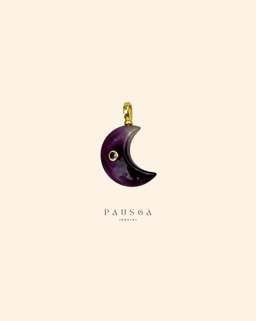 Carved Natural Stone Moon Pendant