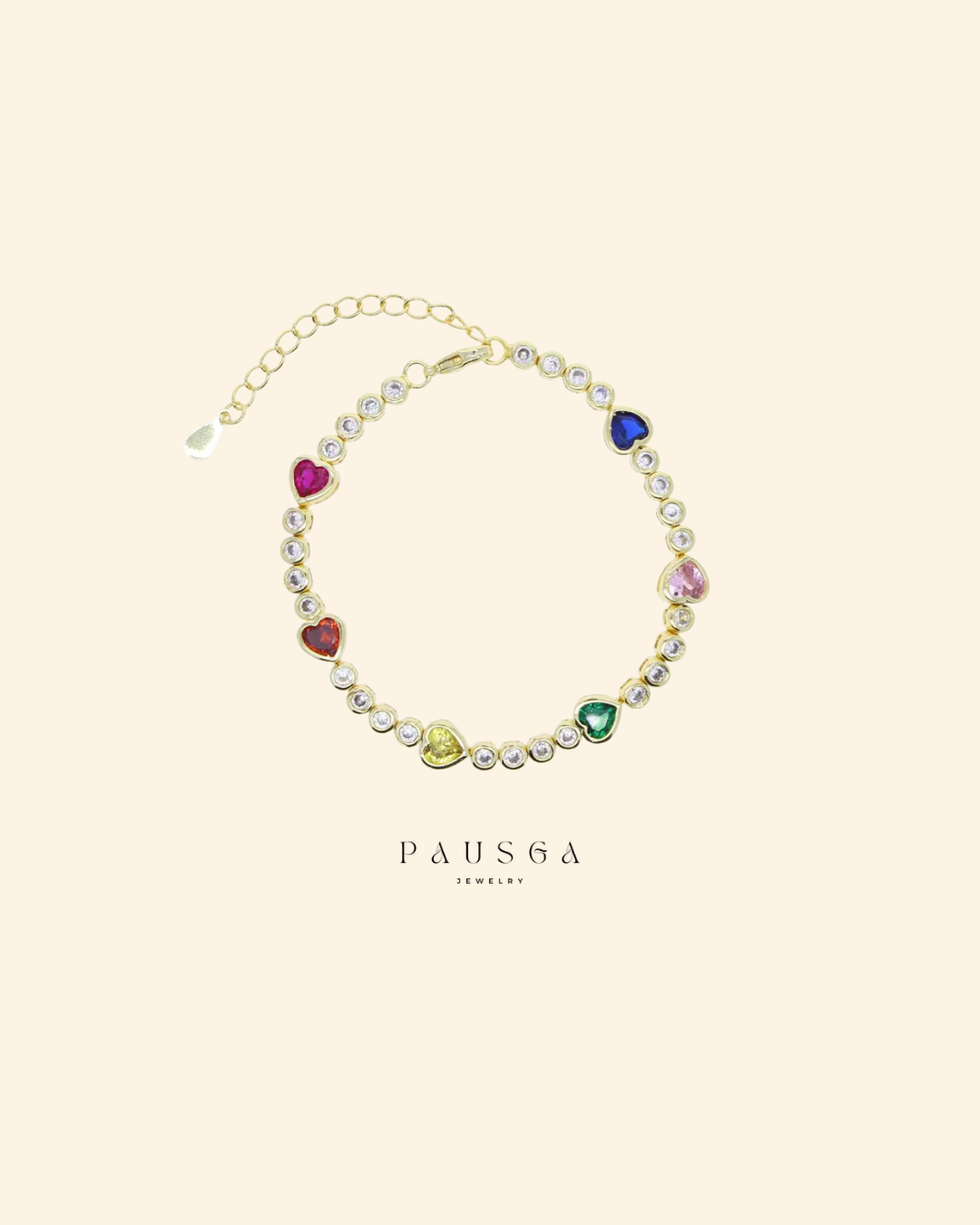 Multi Color Heart Tennis Bracelet